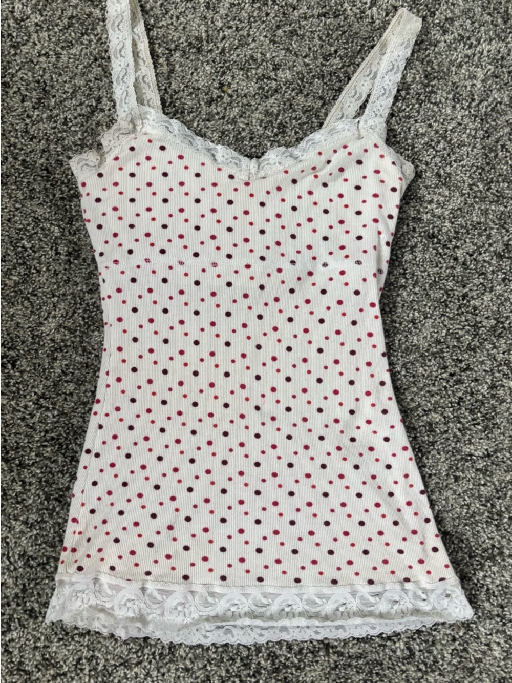 Kirra Brand White Lace-Trim Polka Dot Cami